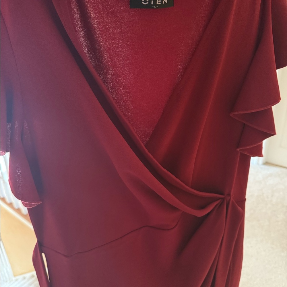 woman's Asymmetrical Flutter Sleeve Dress wine color